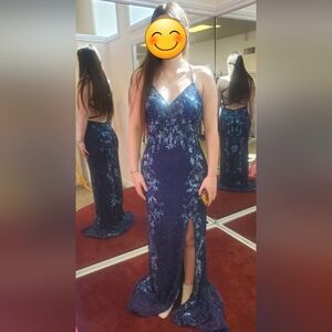 Elegant Navy Sequin Gown